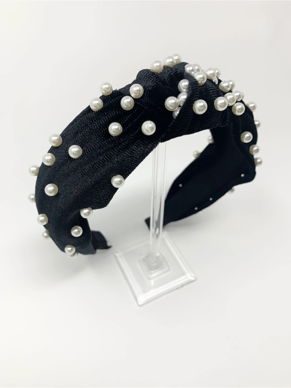Black Pearl-Studded Knotted Headband